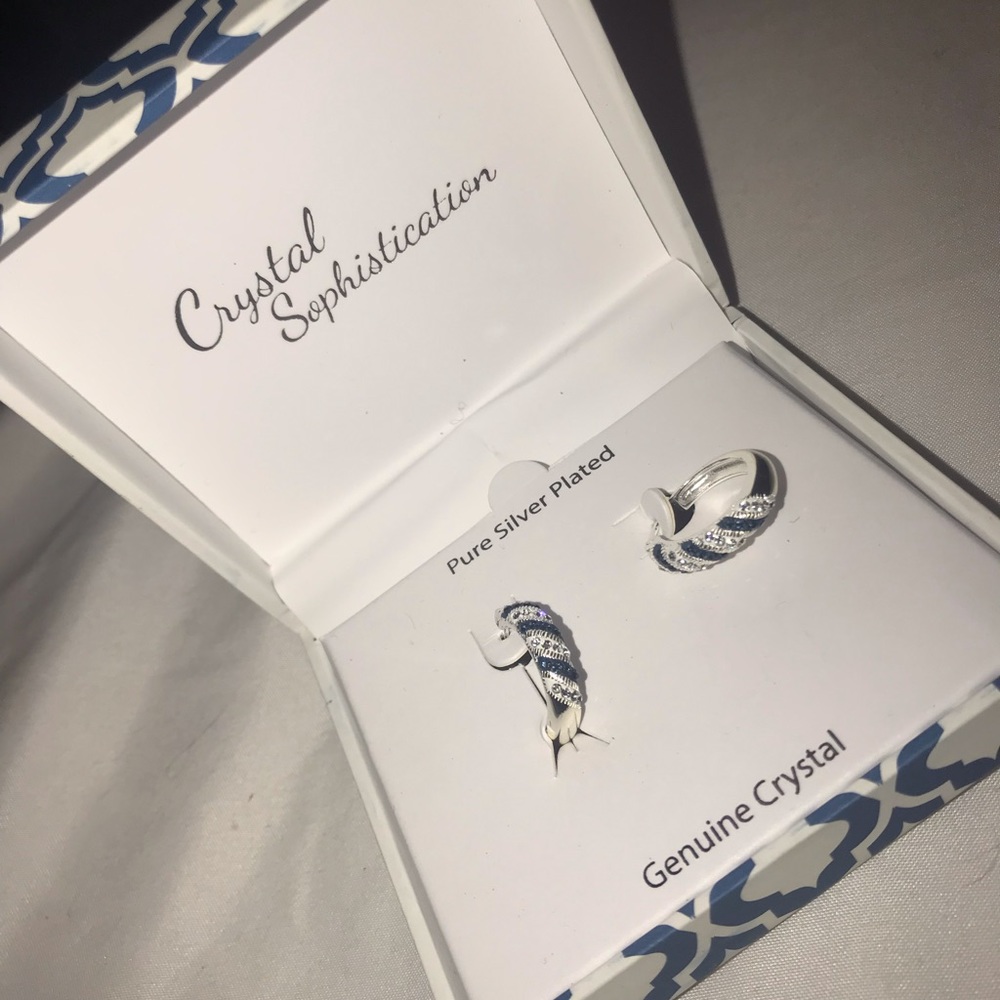 Blue pure silver plated round earrings